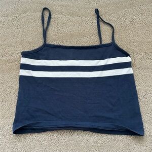 Brandy Melville Navy Blue and White Striped Women's Top